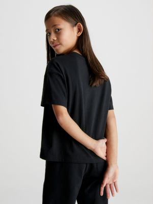 ck black colour reveal logo t-shirt for girls calvin klein jeans