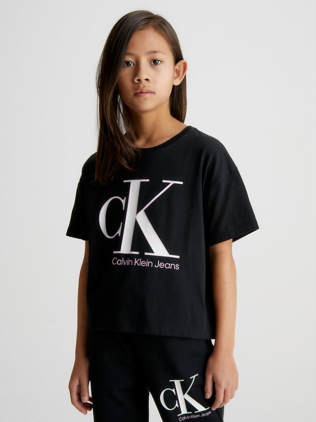 ck black colour reveal logo t-shirt for girls calvin klein jeans
