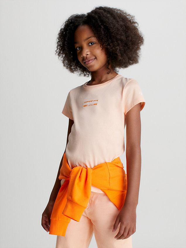 orange slim organic cotton t-shirt for girls calvin klein jeans