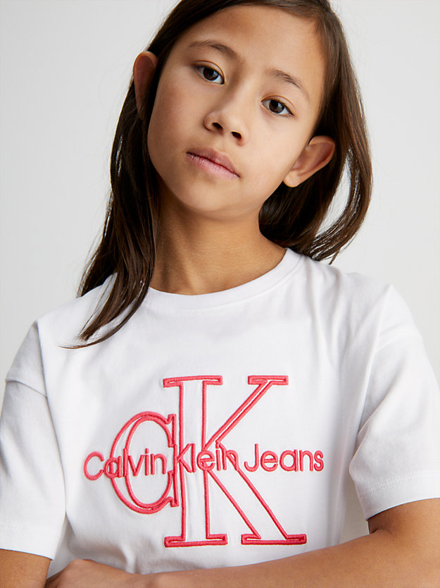 bright white organic cotton logo t-shirt for girls calvin klein jeans