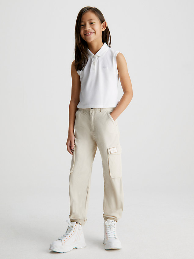white pique sleeveless polo shirt for girls calvin klein jeans