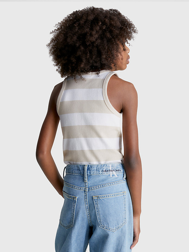 BRIGHT WHITE / CLASSIC BEIGE Ribbed Racer Tank Top for girls CALVIN KLEIN JEANS