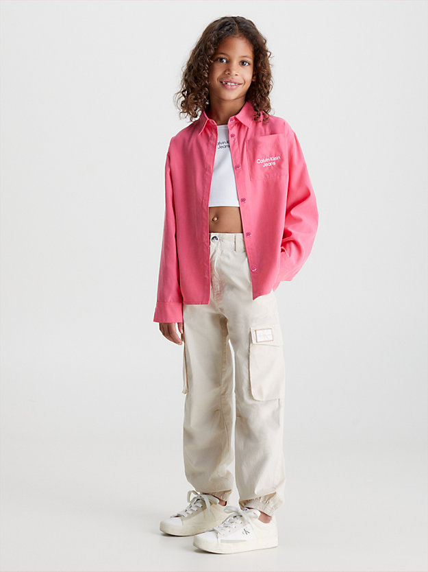 pink flash relaxed lyocell overshirt for girls calvin klein jeans