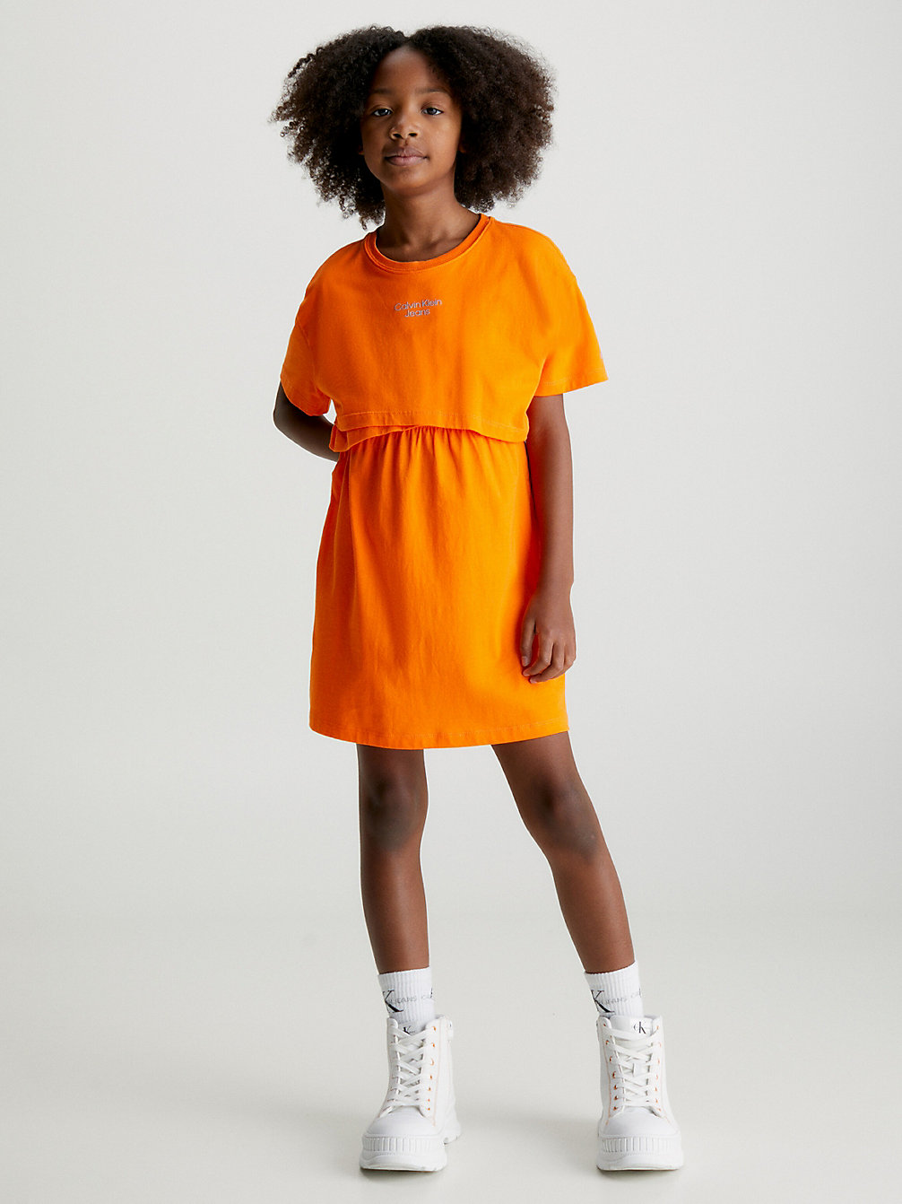 VIBRANT ORANGE > Kopertowa Sukienka Typu T-Shirt > undefined girls - Calvin Klein
