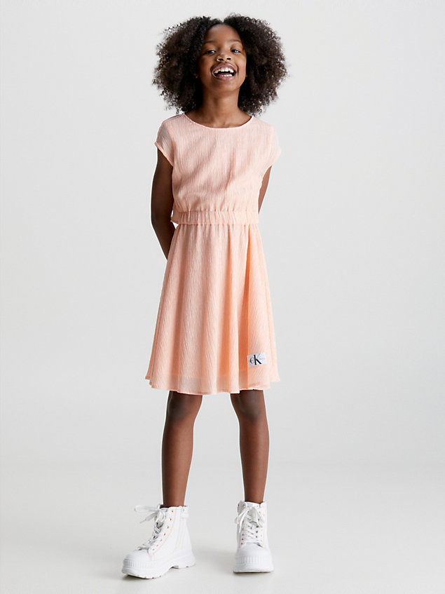 orange crinkle lyocell flared dress for girls calvin klein jeans