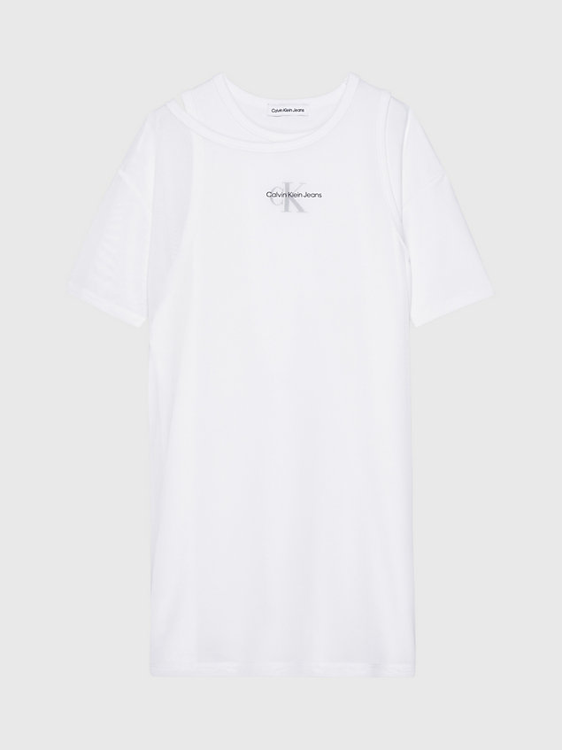 robe t-shirt slim superposée en maille white pour filles calvin klein jeans