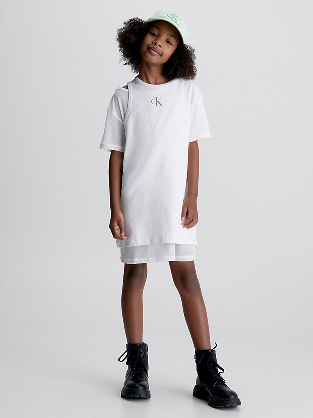 bright white slim layered mesh t-shirt dress for girls calvin klein jeans