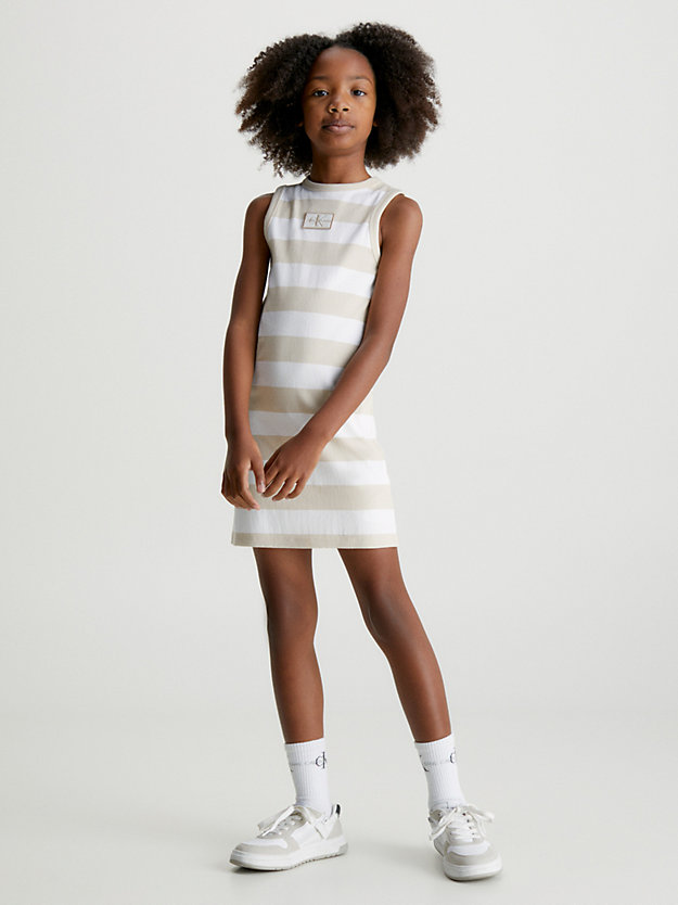 BRIGHT WHITE / CLASSIC BEIGE Ribbed Sleeveless Dress for girls CALVIN KLEIN JEANS