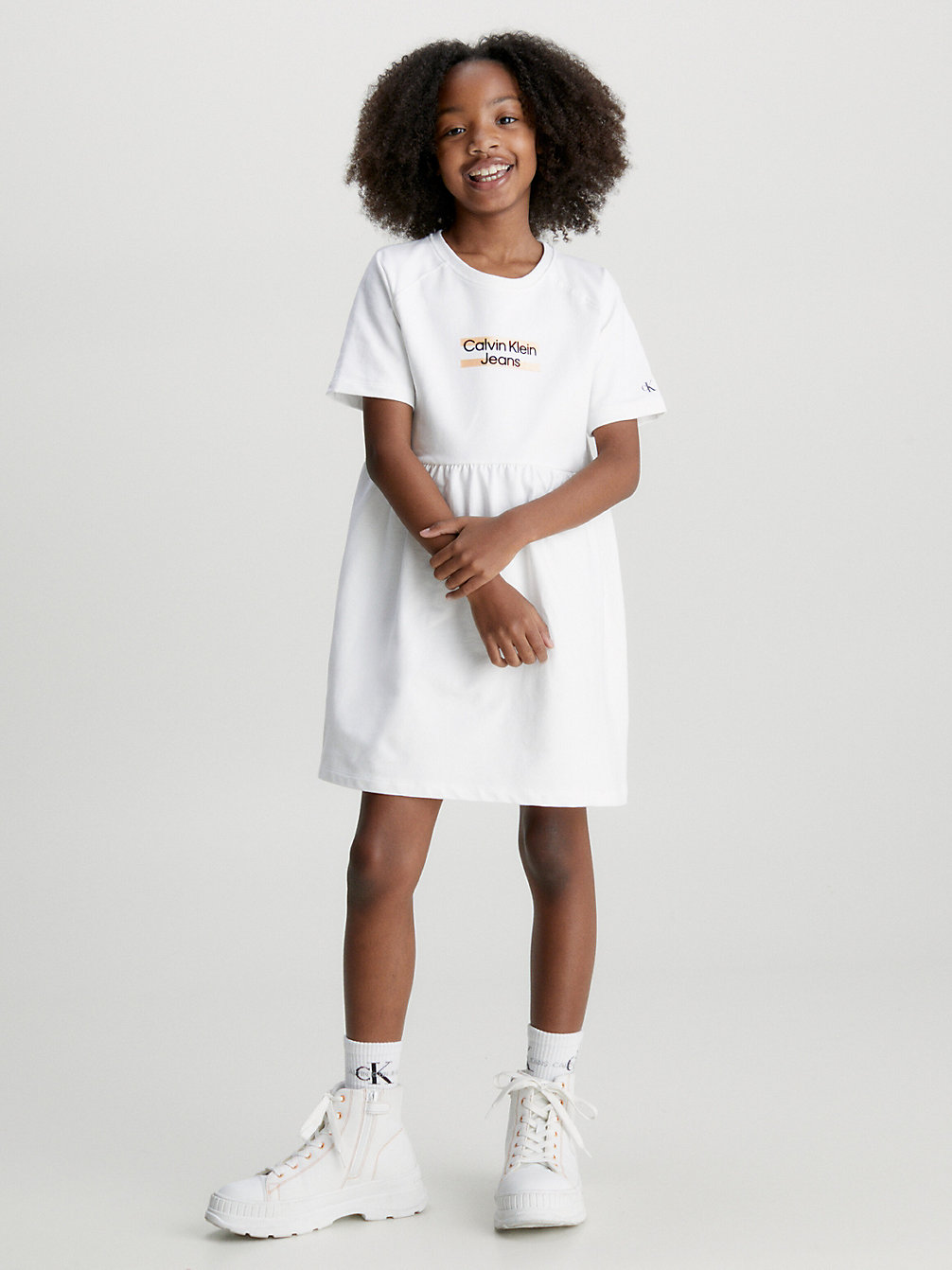 BRIGHT WHITE > Sukienka Typu T-Shirt Z Logo > undefined Dziewczynki - Calvin Klein