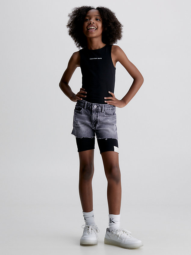black weite denim-shorts mit hoher bundhöhe für maedchen - calvin klein jeans