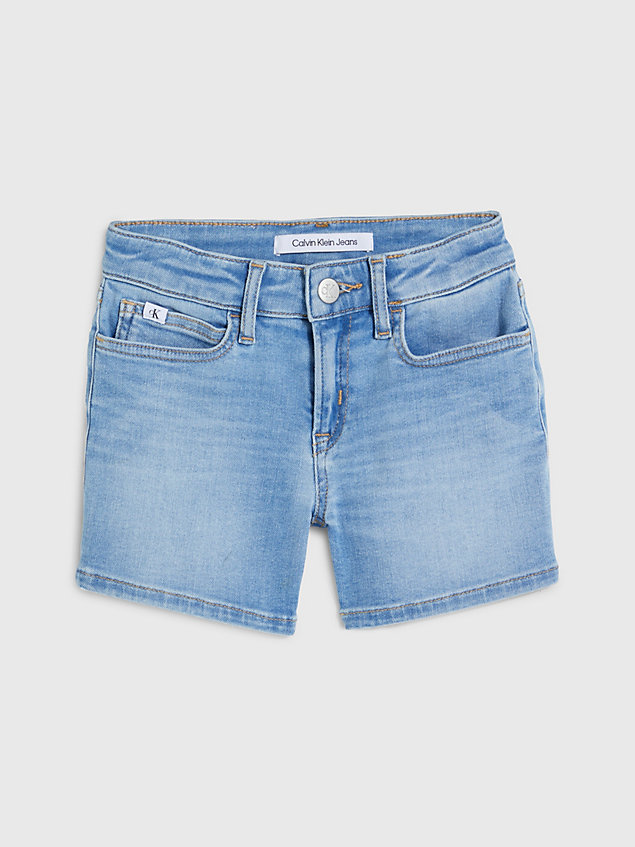 blue mid rise slim denim korte broek voor meisjes - calvin klein jeans