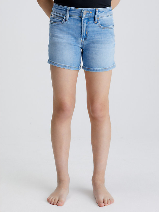 ess mid blue mid rise slim denim shorts for girls calvin klein jeans