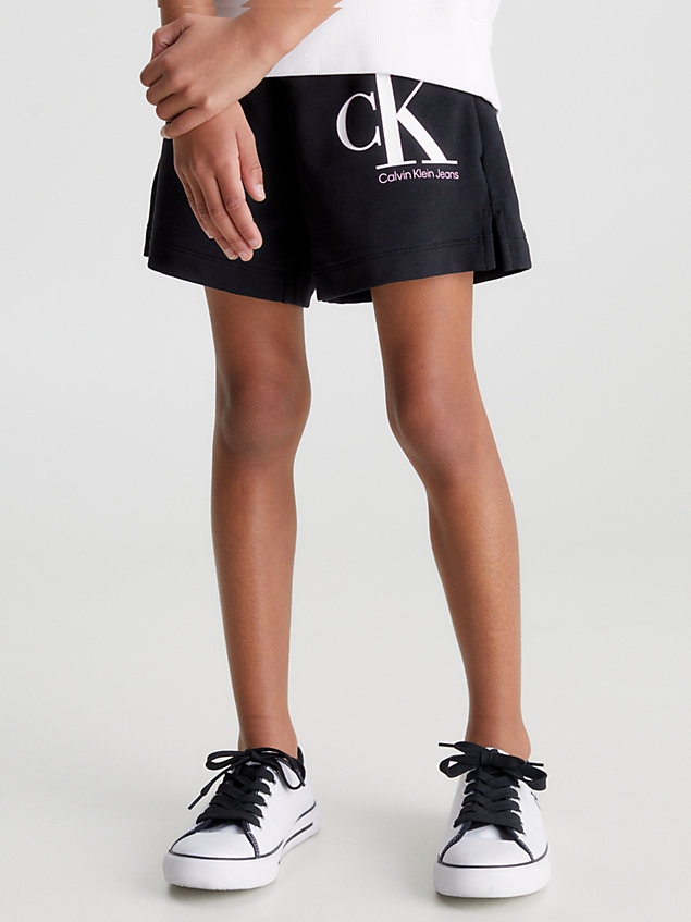 black korte broek met colour-reveal logo voor meisjes - calvin klein jeans