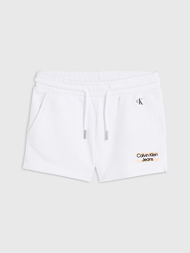 shorts de algodón orgánico con logo white de nina calvin klein jeans