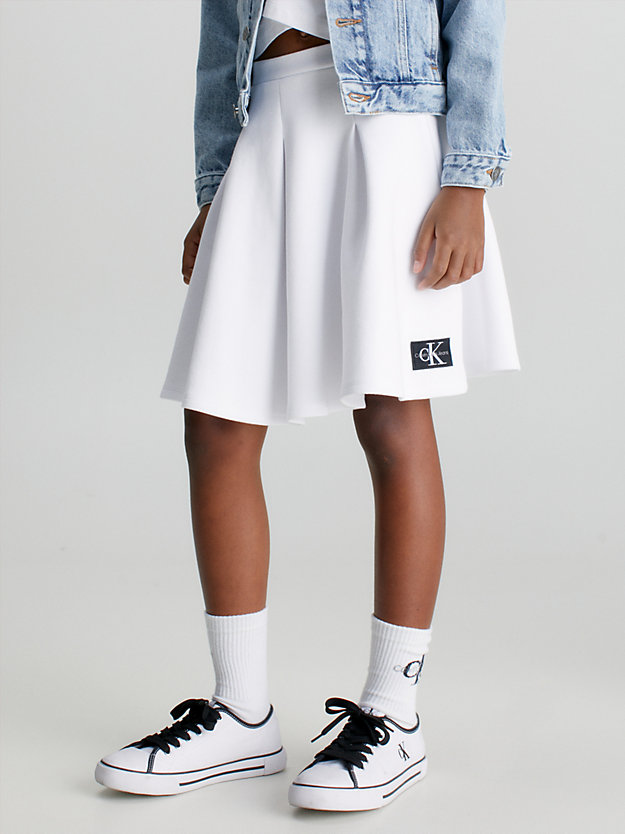 BRIGHT WHITE Pique Pleated Skirt for girls CALVIN KLEIN JEANS