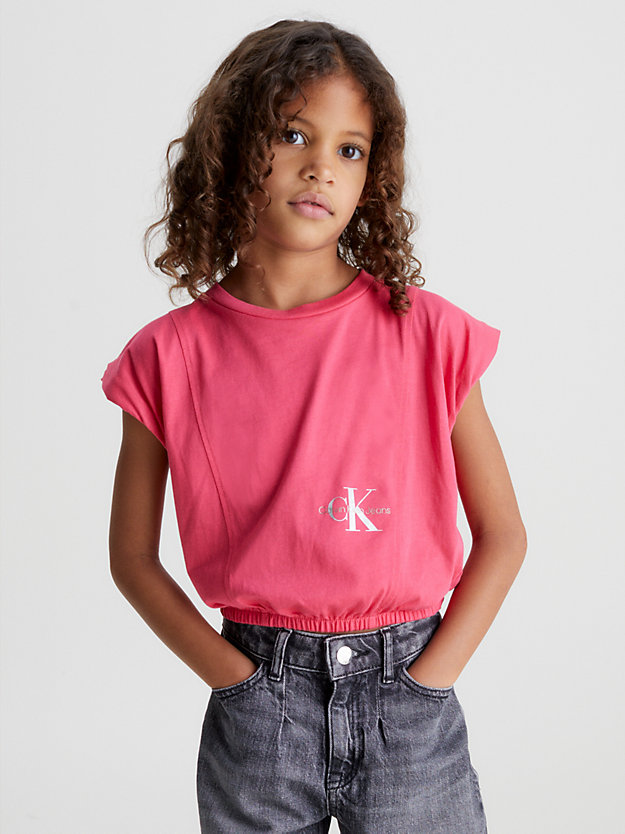 PINK FLASH Cap Sleeve Logo T-shirt for girls CALVIN KLEIN JEANS