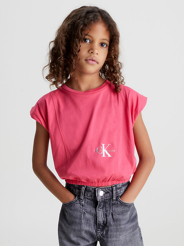 pink logo-t-shirt mit flügelärmeln für maedchen - calvin klein jeans