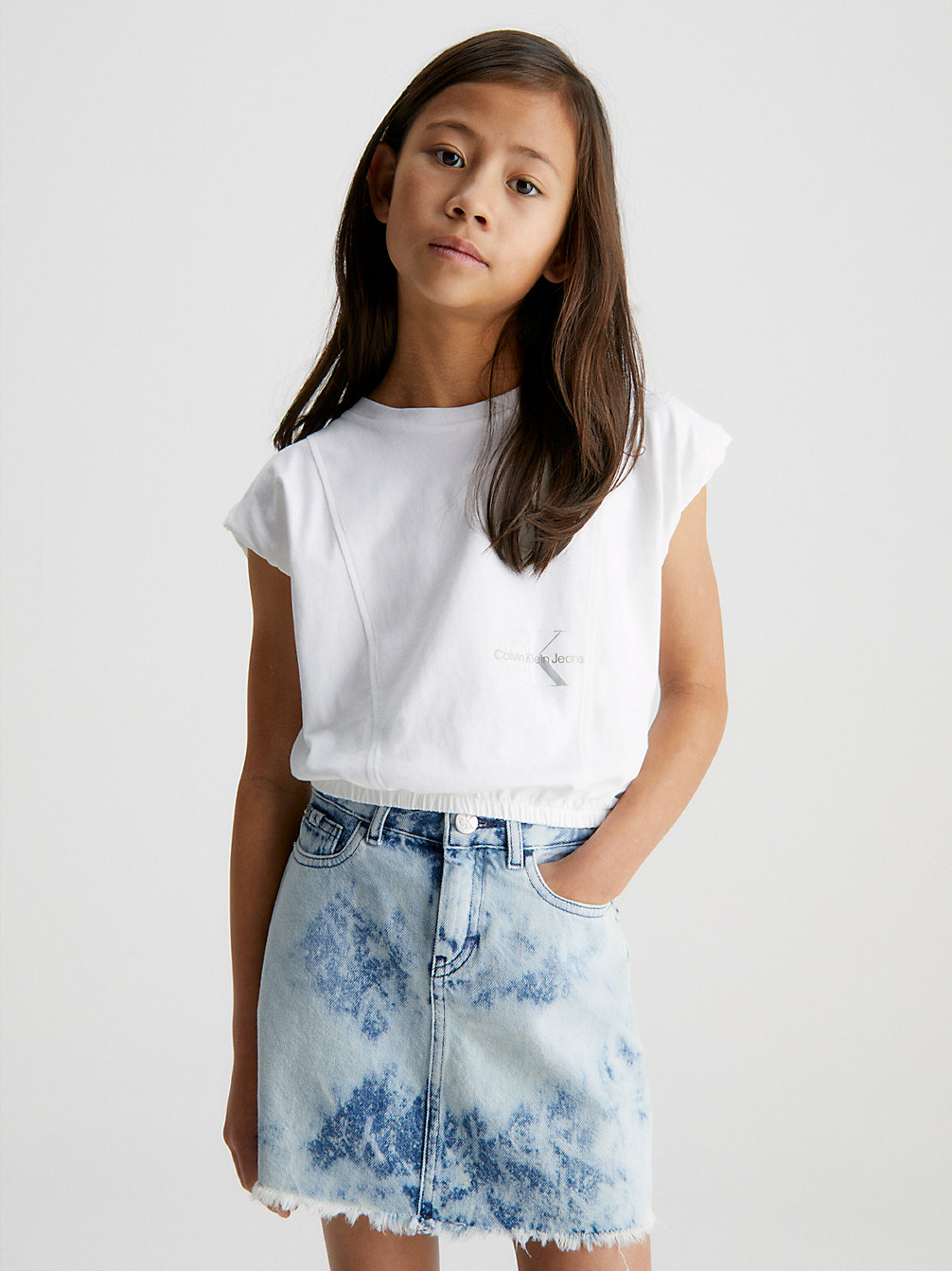 BRIGHT WHITE T-Shirt À Mancherons Avec Logo undefined filles Calvin Klein