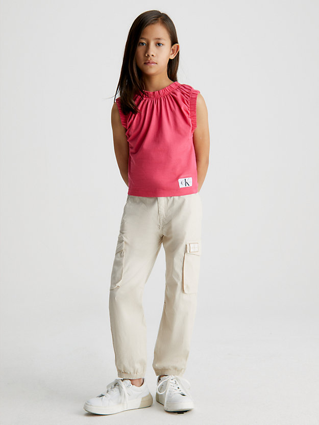 pink flash cap sleeve gathered top for girls calvin klein jeans