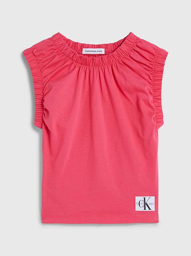 PINK FLASH Cap Sleeve Gathered Top for girls CALVIN KLEIN JEANS
