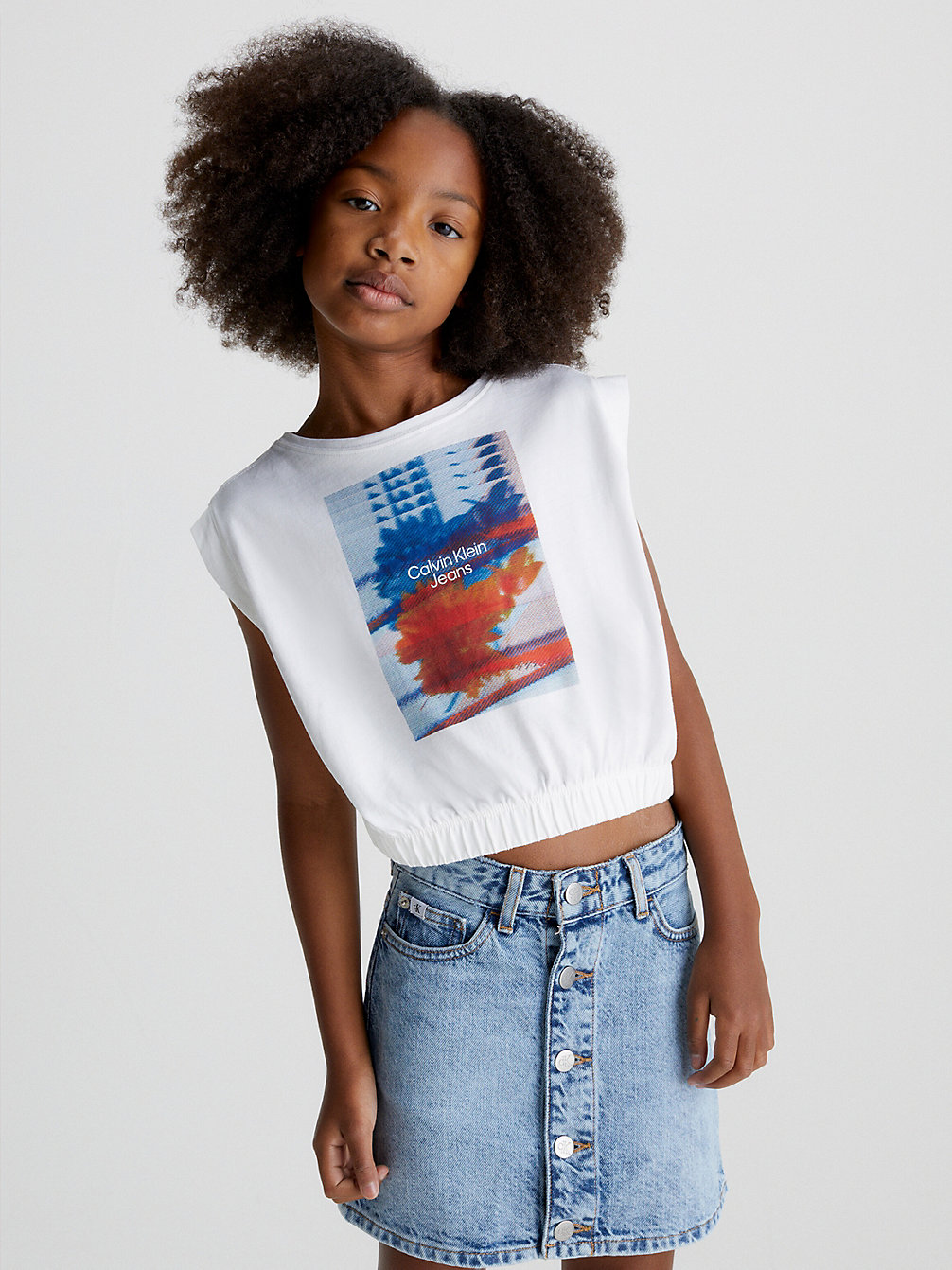 BRIGHT WHITE T-Shirt En Coton Bio Graphique undefined filles Calvin Klein
