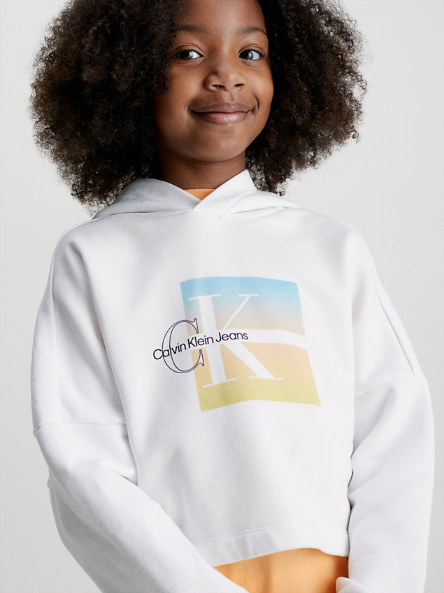 white boxy hoodie met grafisch logo voor meisjes - calvin klein jeans