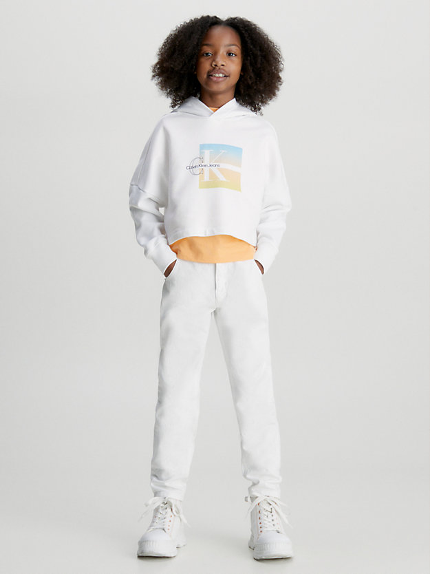 bright white boxy logo graphic hoodie for girls calvin klein jeans