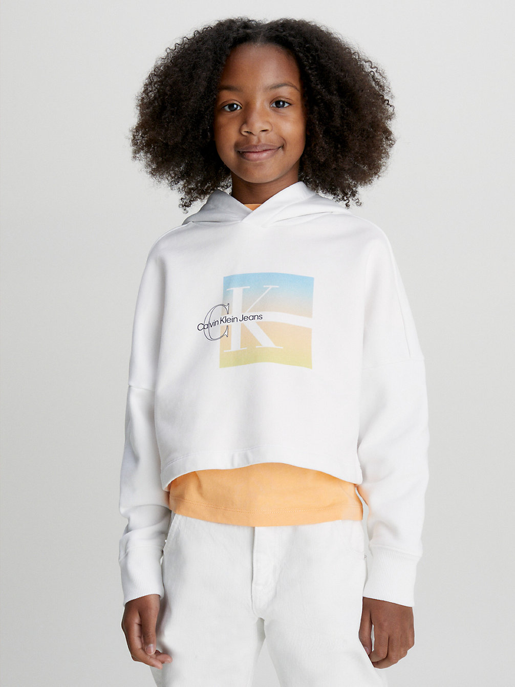 BRIGHT WHITE > Pudełkowa Bluza Z Kapturem Z Graficznym Logo > undefined Dziewczynki - Calvin Klein