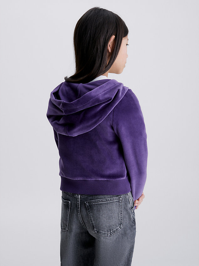purple slim fluwelen hoodie met rits voor meisjes - calvin klein jeans