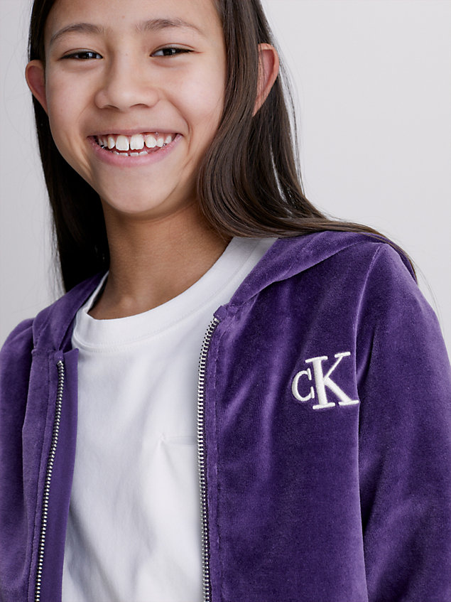 purple slim velvet zip up hoodie for girls calvin klein jeans