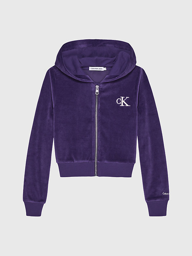 purple velvet slim velvet zip up hoodie for girls calvin klein jeans