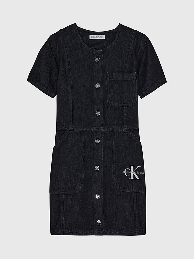 black slim denim jurk voor meisjes - calvin klein jeans