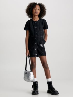 Girls black deals denim dress