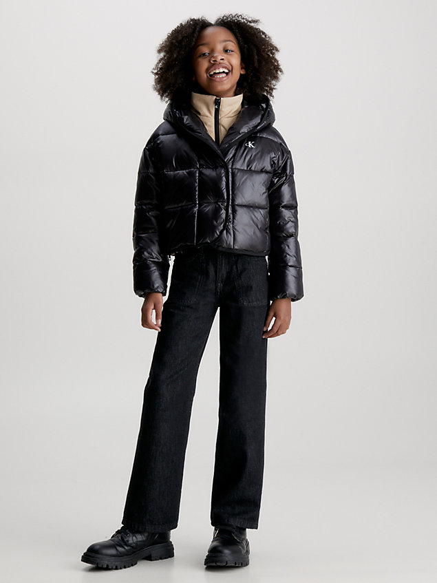 black pudełkowa kurtka puchowa o skróconym kroju dla dziewczynki - calvin klein jeans