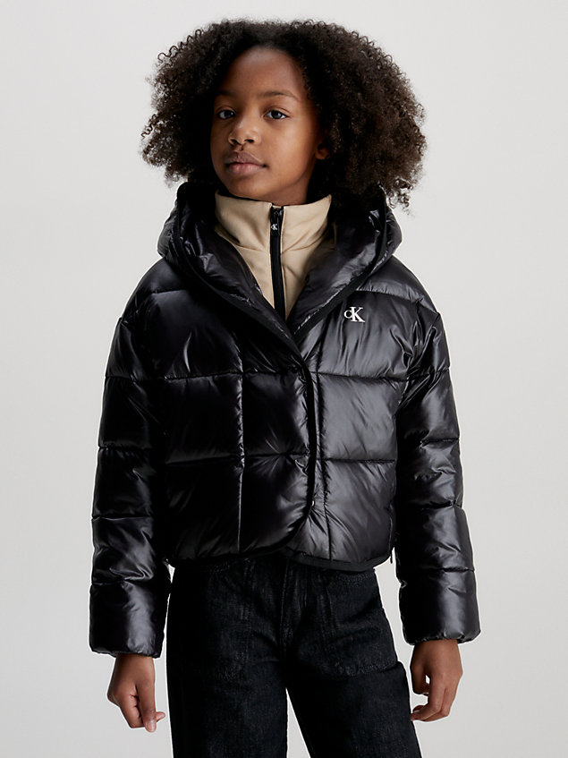 black boxy cropped puffer jacket for girls calvin klein jeans