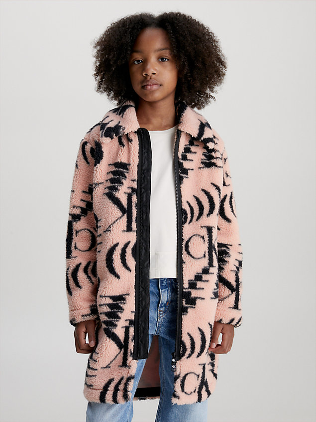 pink relaxed teddy logo coat for girls calvin klein jeans