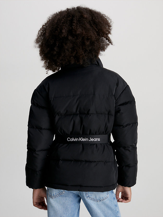 ck black slim belted padded jacket for girls calvin klein jeans