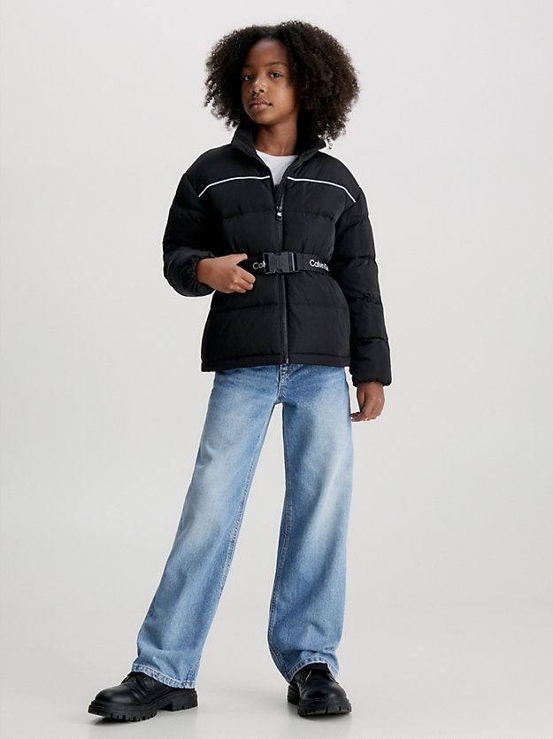 ck black slim belted padded jacket for girls calvin klein jeans
