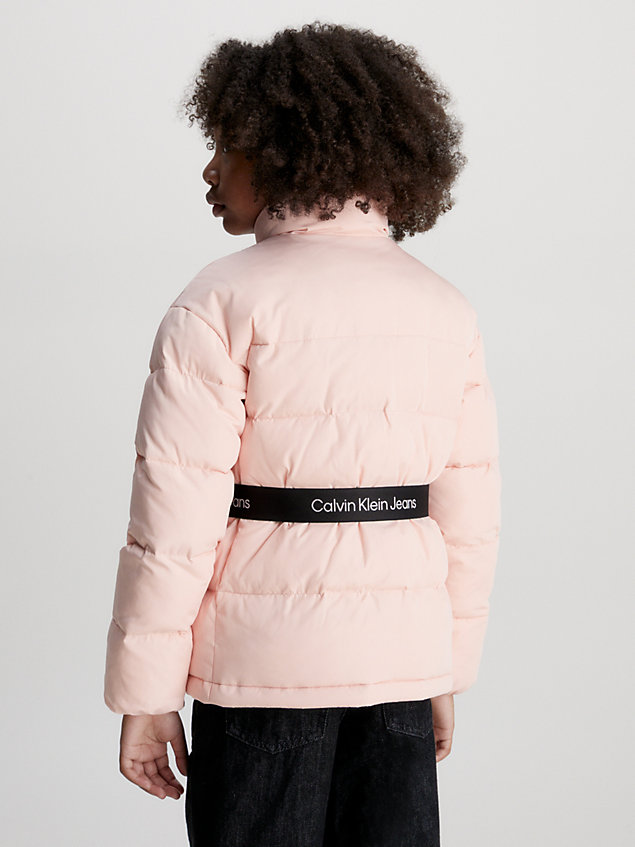 pink slim belted padded jacket for girls calvin klein jeans