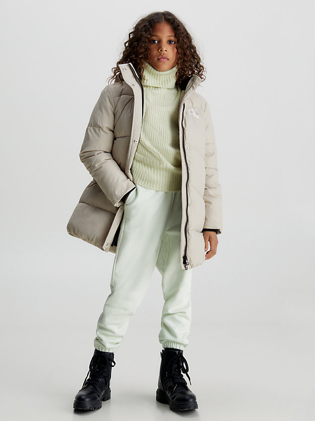 plaza taupe hooded puffer coat for girls calvin klein jeans