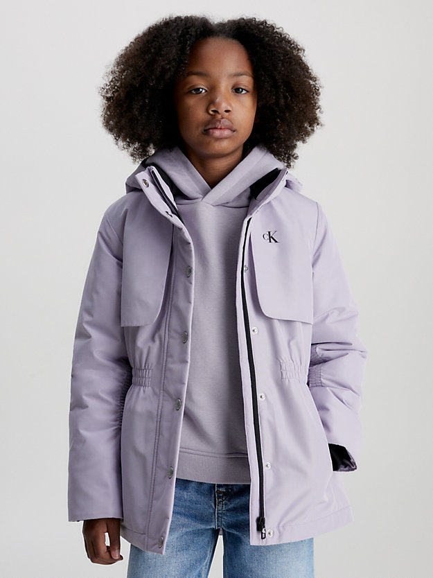 lavender aura laminated padded jacket for girls calvin klein jeans
