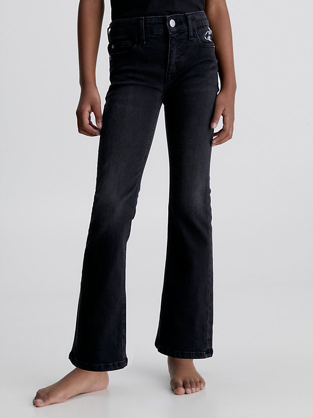 clean wash black mid rise flared jeans voor meisjes - calvin klein jeans