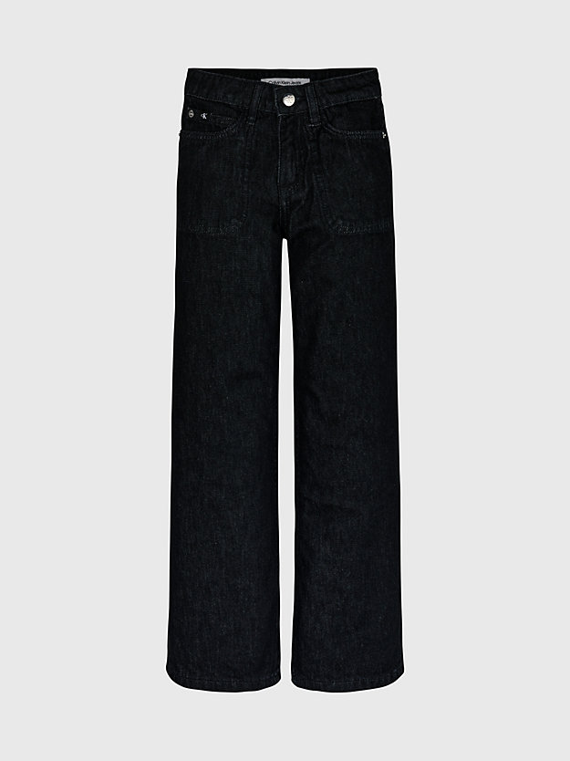 authentic black high rise wide leg jeans voor meisjes - calvin klein jeans