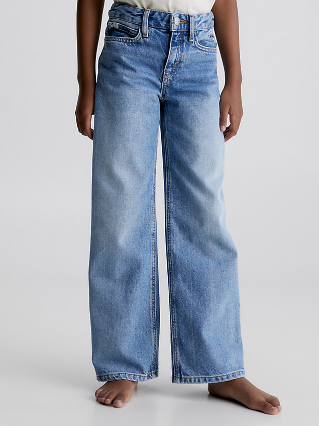 jean de travail à jambe large blue pour filles calvin klein jeans