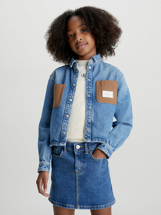 blue boxy denim workwear overhemd voor meisjes - calvin klein jeans