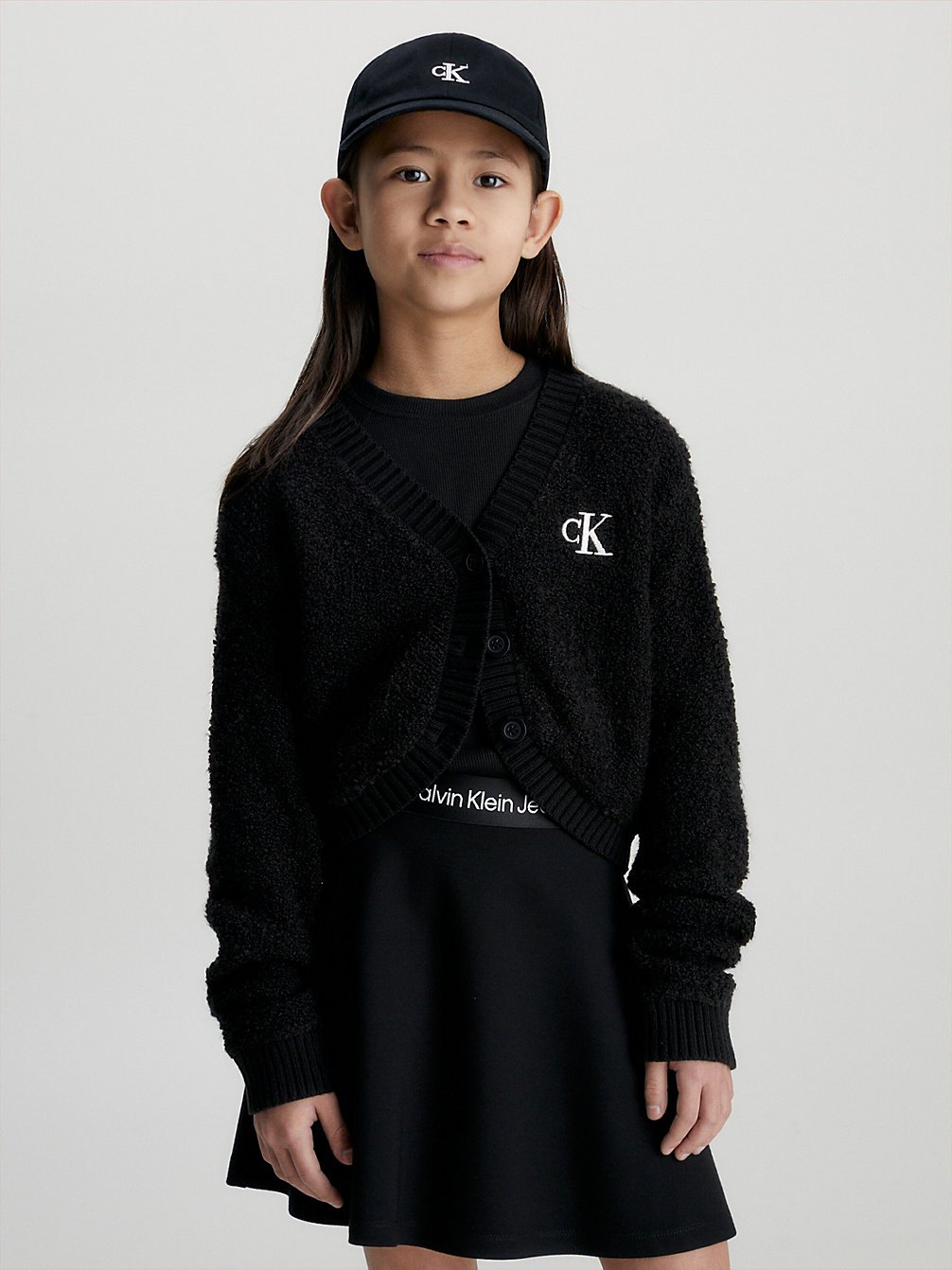 CK BLACK Cropped Cardigan-Pullover Aus Bouclé undefined Maedchen Calvin Klein