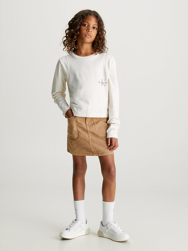 beige slim canvas workwear skirt for girls calvin klein jeans