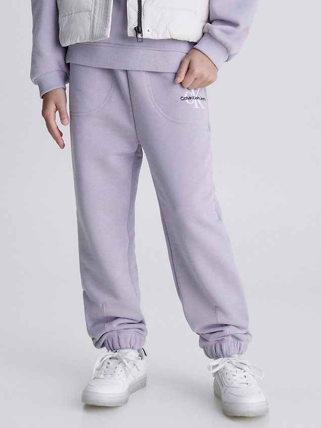 grey swobodne spodnie dresowe z organicznego materiału frotte dla dziewczynki - calvin klein jeans