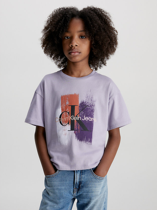 grey t-shirt met grafisch logo voor meisjes - calvin klein jeans
