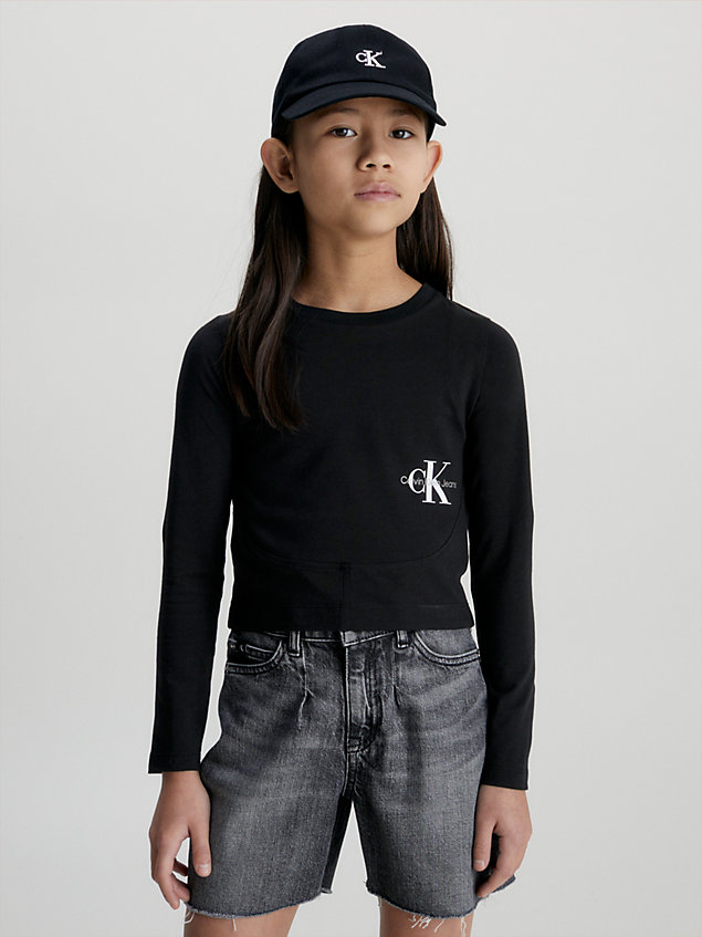 t-shirt a maniche lunghe con logo black da bambina calvin klein jeans